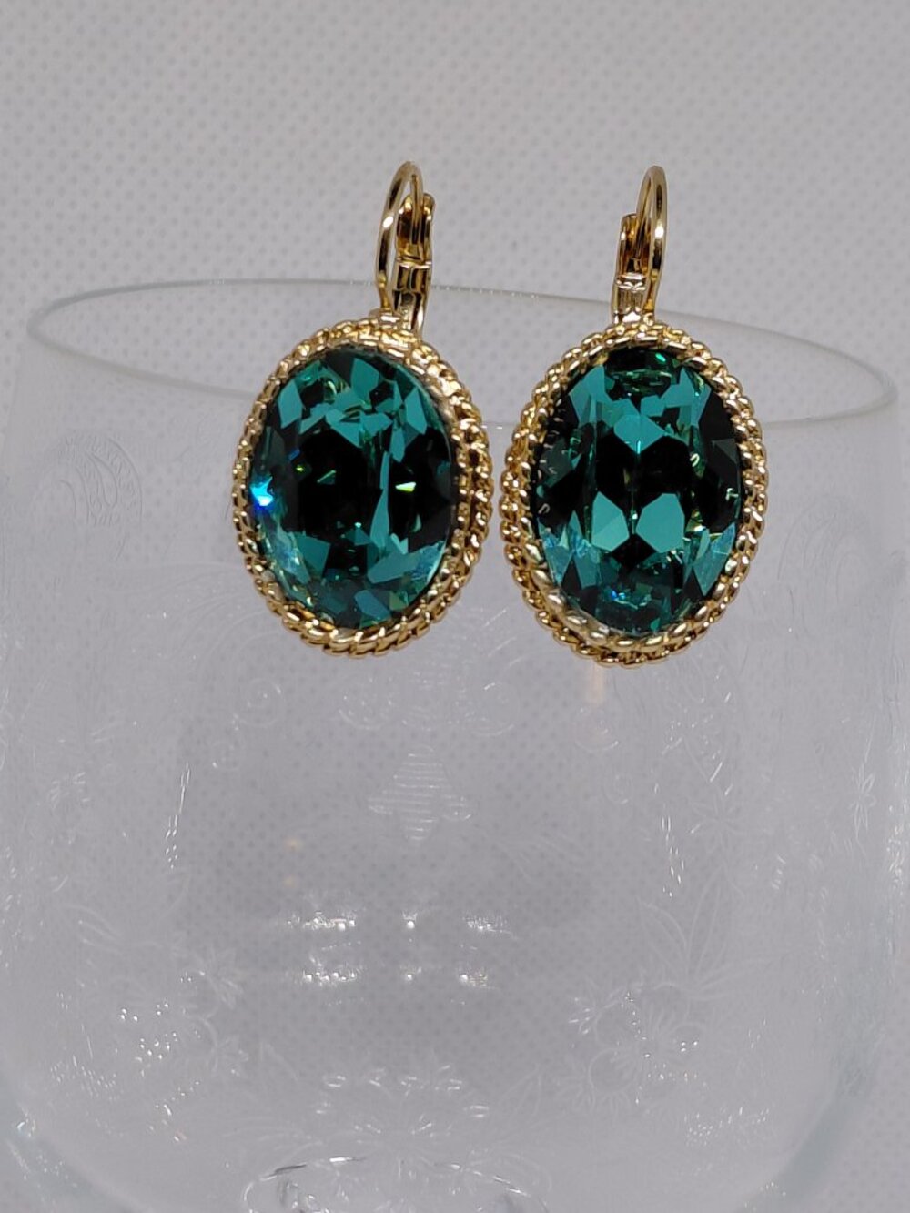 Swarovski Caribbean Green Goldtone Oval Leverback Earrings